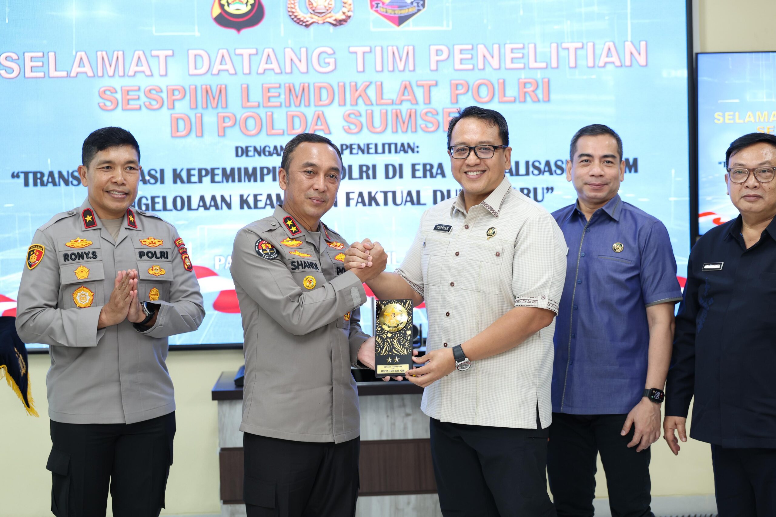 Kapolda Sumsel, Irjen Pol Sandi Nugroho, secara langsung menerima kunjungan Tim Penelitian Sespim Lemdiklat Polri di Gedung Presisi Mapolda Sumsel, Selasa, 28 April 2026.