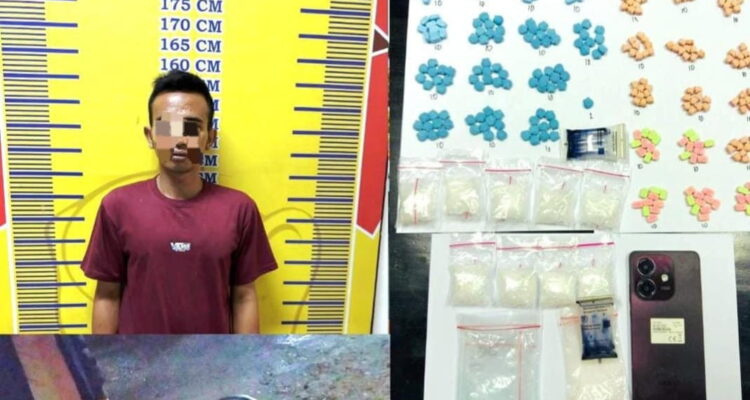Pelaku berinisial RS (27), warga Desa Lumpatan, Muba dan barang bukti narkoba. Fhoto: Istimewa