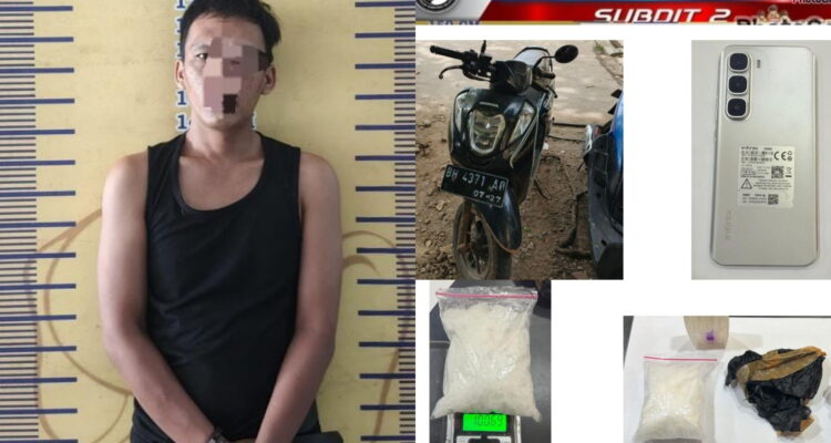 Pelaku berinisial DA dan barang bukti yang berhasil diamankan Ditresnarkoba Polda Sumsel. Fhoto: Istimewa