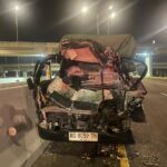 Mobil Pickup yang nampak ringsek dalam tragedi tabrak lari di KM 3 Tol Indralaya. Fhoto: Istimewa