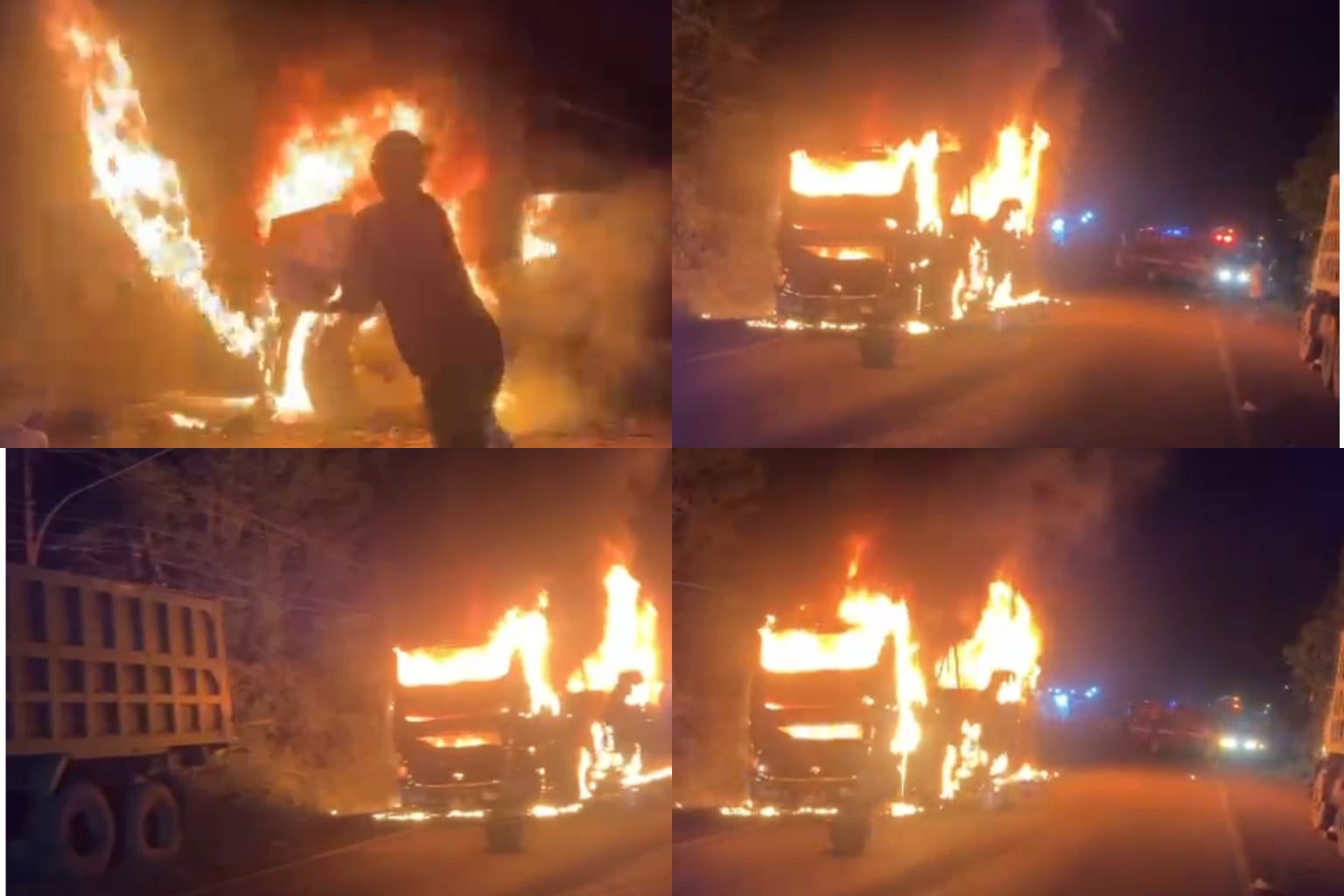 Detik-detik Bus PO Palala Terbakar di Bayung Lencir, 38 Penumpang Lolos dari Maut, Sabtu (30/5/26). Fhoto: Suherman