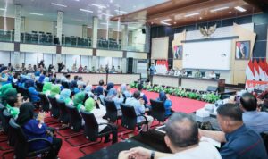 Kapolda Sumsel , Irjen Pol Sandi Nugroho, dan Forkopimda Sumsel, hadiri Sarasehan Dialogis yang berlangsung hangat dan penuh solusi di Auditorium Graha Bina Praja, Jumat (1/5/2026). Fhoto: Istimewa