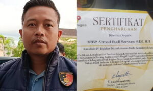 Kasubdit IV Tipidter Ditreskrimsus Polda Sumsel, AKBP Ahmad Budi Martono SIK MH, dan Penghargaan dari SKK Migas. Fhoto: Suherman