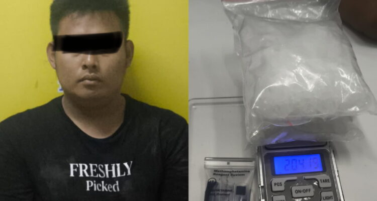 Pelaku AP (28) dan Barang Bukti Narkoba jenis sabu-sabu senilai Rp 100 juta. Fhoto: Istimewa
