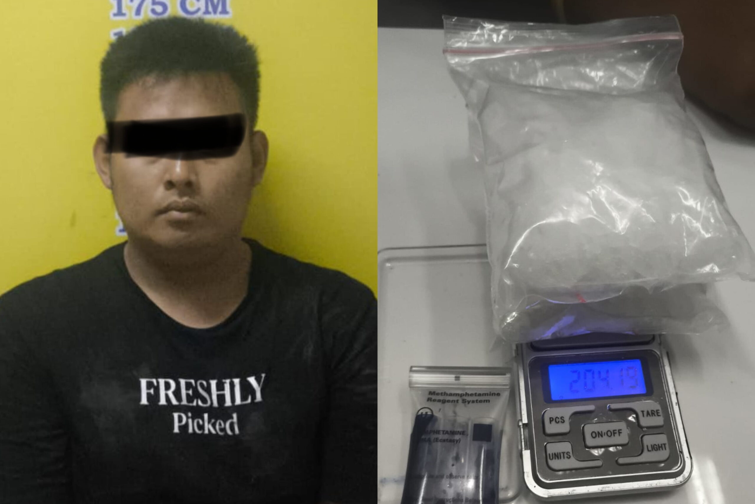Pelaku AP (28) dan Barang Bukti Narkoba jenis sabu-sabu senilai Rp 100 juta. Fhoto: Istimewa