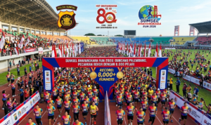 Gambar merupakan ilustrasi AI dari judul Buatkan Gambar dari judul "Guncang Palembang, "Sumsel Bhayangkara Run 2026 Pecahkan Rekor dengan 8.000 Pelari"