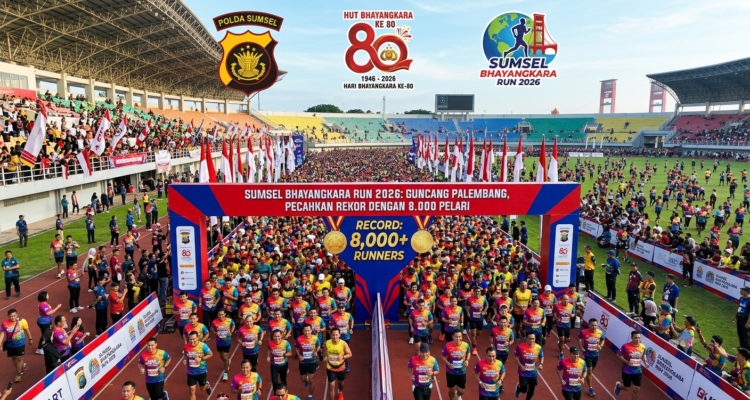 Gambar merupakan ilustrasi AI dari judul Buatkan Gambar dari judul "Guncang Palembang, "Sumsel Bhayangkara Run 2026 Pecahkan Rekor dengan 8.000 Pelari"