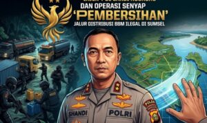 Fhoto merupakan ilustrasi AI, berjudul Irjen Pol Sandi Nugroho dan Operasi Senyap "Pembersihan" Jalur Distribusi BBM Ilegal di Sumsel.