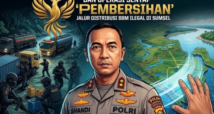 Fhoto merupakan ilustrasi AI, berjudul Irjen Pol Sandi Nugroho dan Operasi Senyap "Pembersihan" Jalur Distribusi BBM Ilegal di Sumsel.